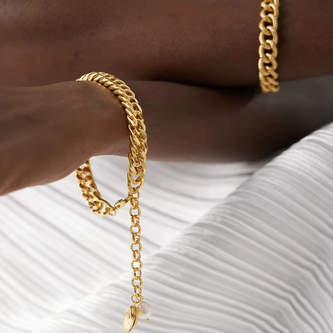 pulsera de perlas naturales, joyería chapada en oro, acero inoxidable 18K, pulseras para mujeres, accesorios elegantes, joyas para regalo
