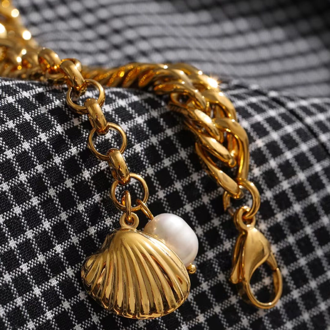 pulsera de perlas naturales, joyería chapada en oro, acero inoxidable 18K, pulseras para mujeres, accesorios elegantes, joyas para regalo