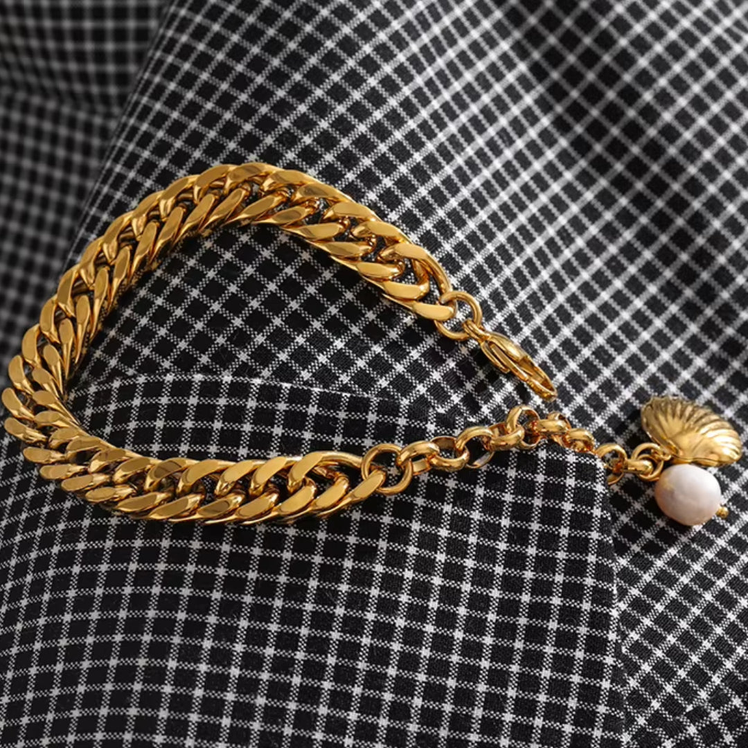 pulsera de perlas naturales, joyería chapada en oro, acero inoxidable 18K, pulseras para mujeres, accesorios elegantes, joyas para regalo