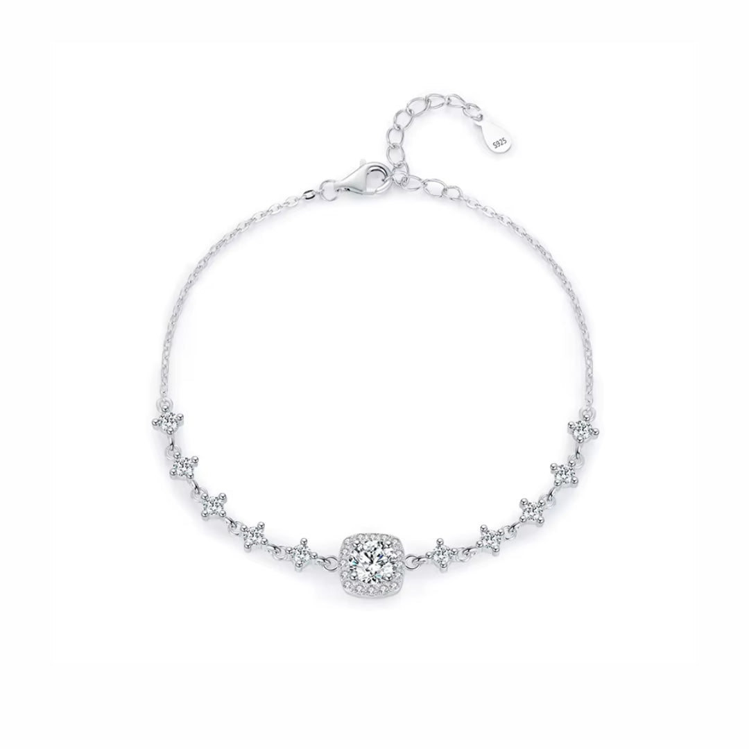 pulsera de moissanita, plata 925, joyería de novia, Lux Stella, alternativa al diamante, pulsera halo, joyas de lujo, regalos para bodas, moissanita color D