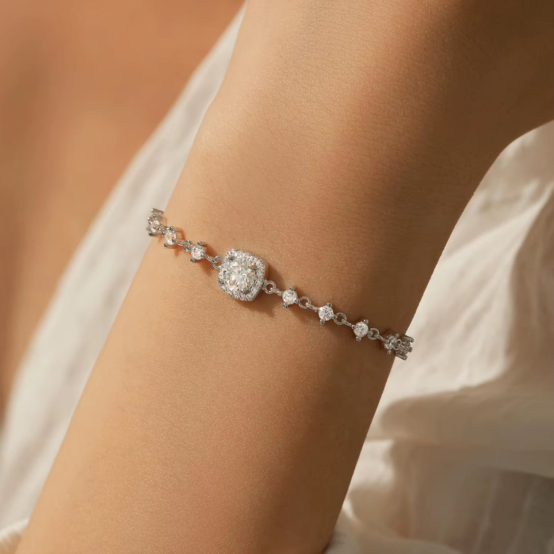 pulsera de moissanita, plata 925, joyería de novia, Lux Stella, alternativa al diamante, pulsera halo, joyas de lujo, regalos para bodas, moissanita color D