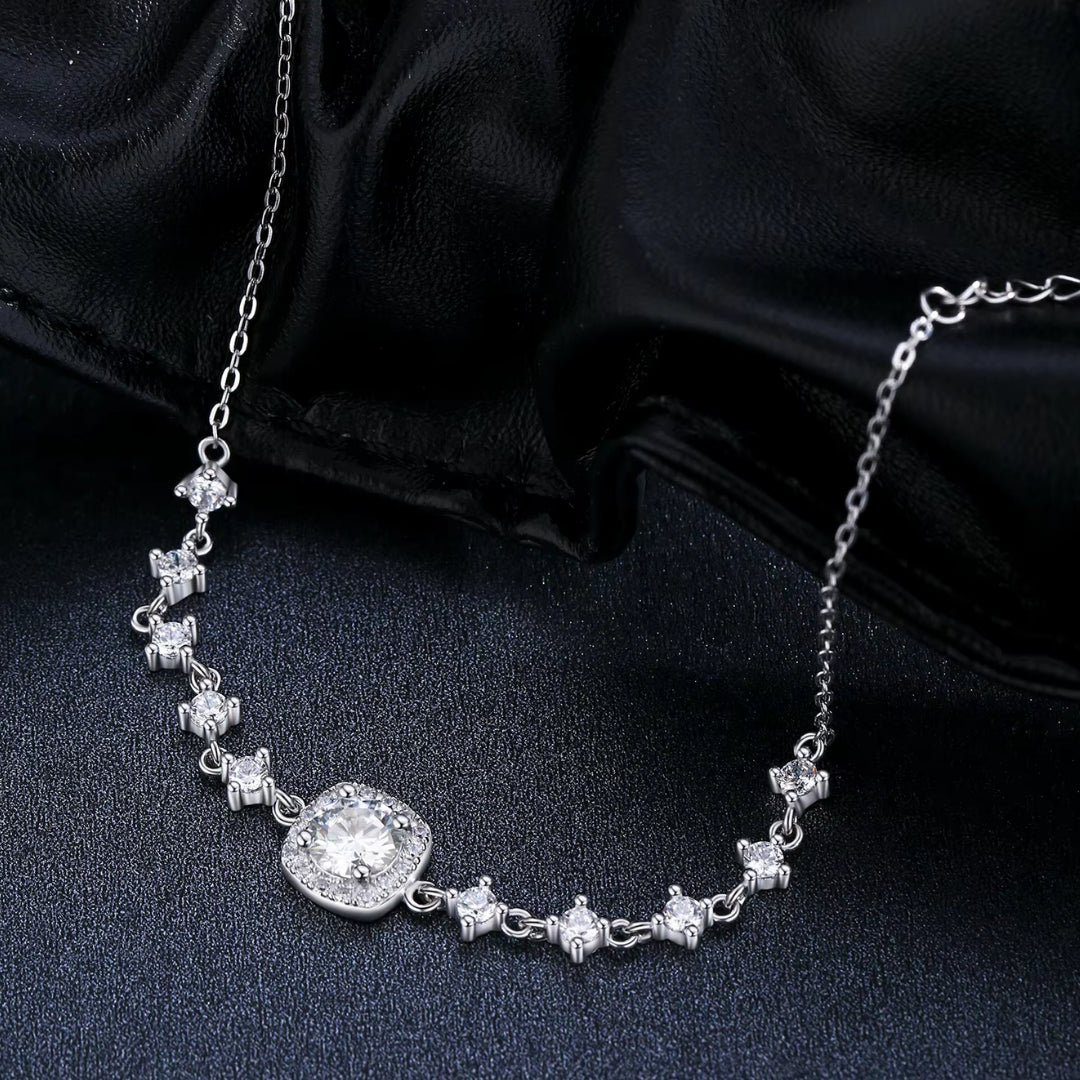 pulsera de moissanita, plata 925, joyería de novia, Lux Stella, alternativa al diamante, pulsera halo, joyas de lujo, regalos para bodas, moissanita color D