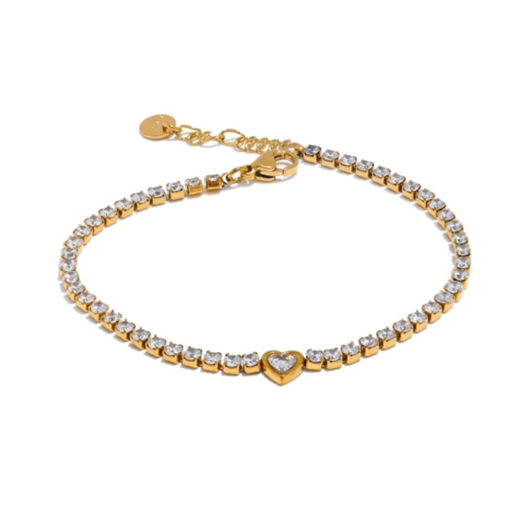 LumiHeart Pulsera, pulsera de corazón, pulsera zirconia cúbica, acero inoxidable, joyería chapada en oro 18K, pulsera brillante para mujeres, accesorio elegante, pulsera impermeable, regalo especial para mujeres, Lenora Jewelry


