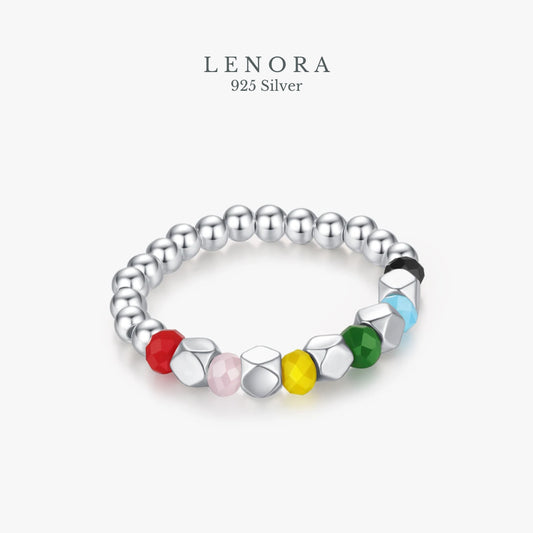Exquisite Rainbow Beads Trendy Block Ring for Women