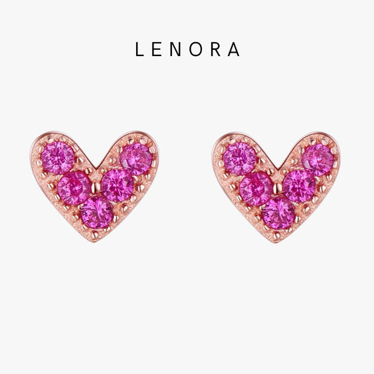 Rose Gold Pink CZ Hearts Stud Earrings in 925 Sterling Silver