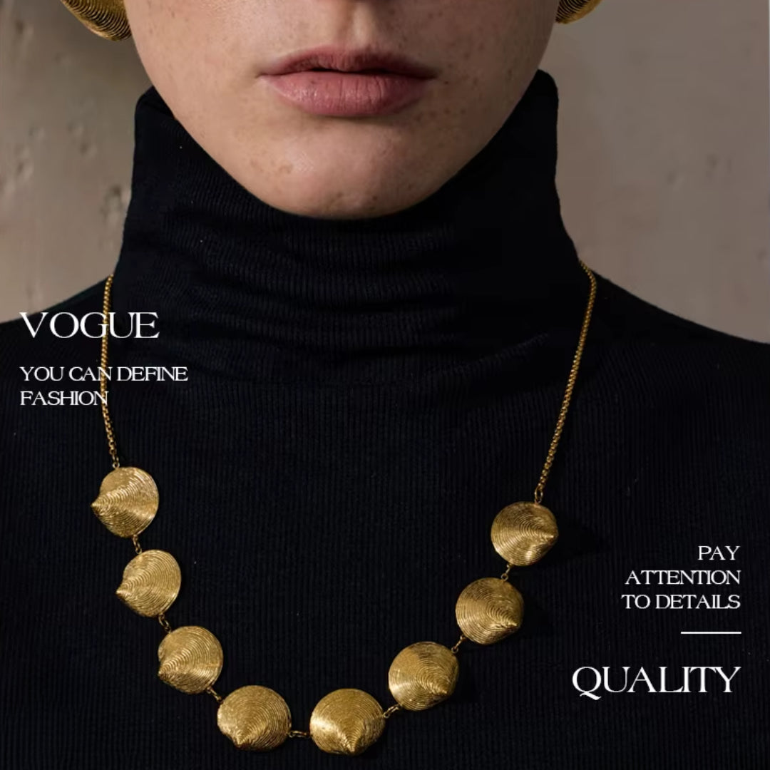 joyas doradas, collar y aretes, set geométrico, accesorios de moda, acero inoxidable