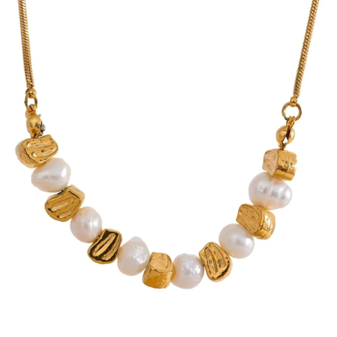 set collar y pulsera, perlas naturales, oro 18k, Línea Marina, joyería artesanal, acero inoxidable, estilo vintage, regalos para mujer, accesorios ajustables