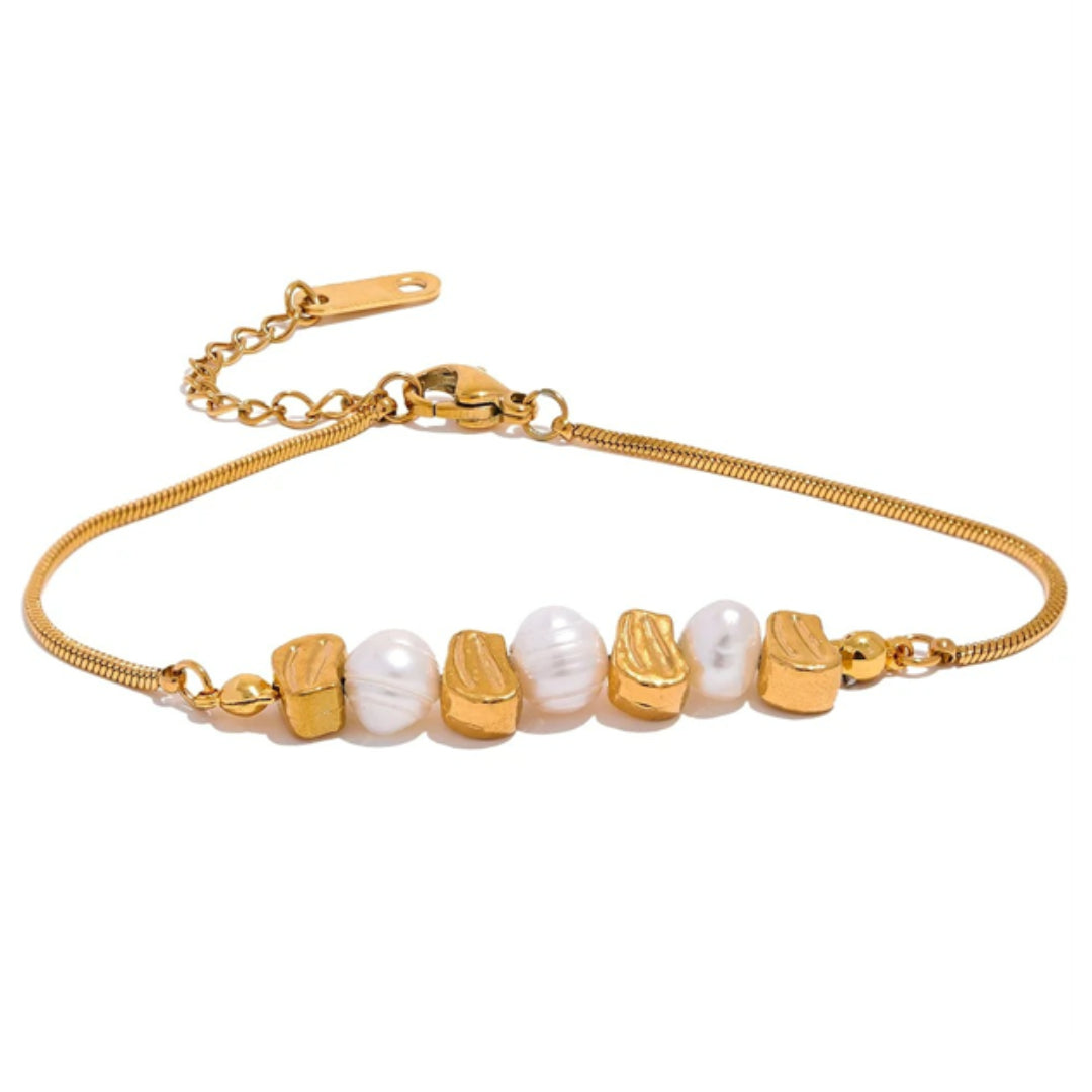 set collar y pulsera, perlas naturales, oro 18k, Línea Marina, joyería artesanal, acero inoxidable, estilo vintage, regalos para mujer, accesorios ajustables