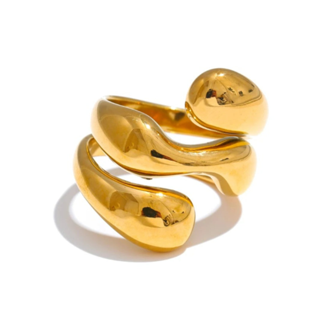 anillo dorado, anillo irregular, acero inoxidable, joyería moderna, anillo elegante, anillos para mujeres, accesorios de moda