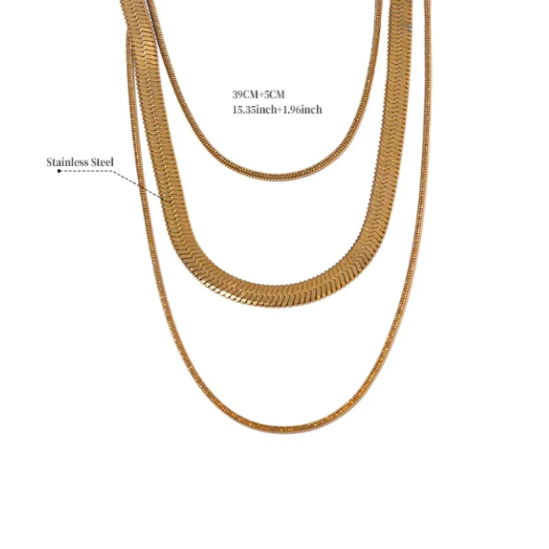 collar, joyas, oro 18K, acero inoxidable, cadena cobra, capas, moda, accesorios