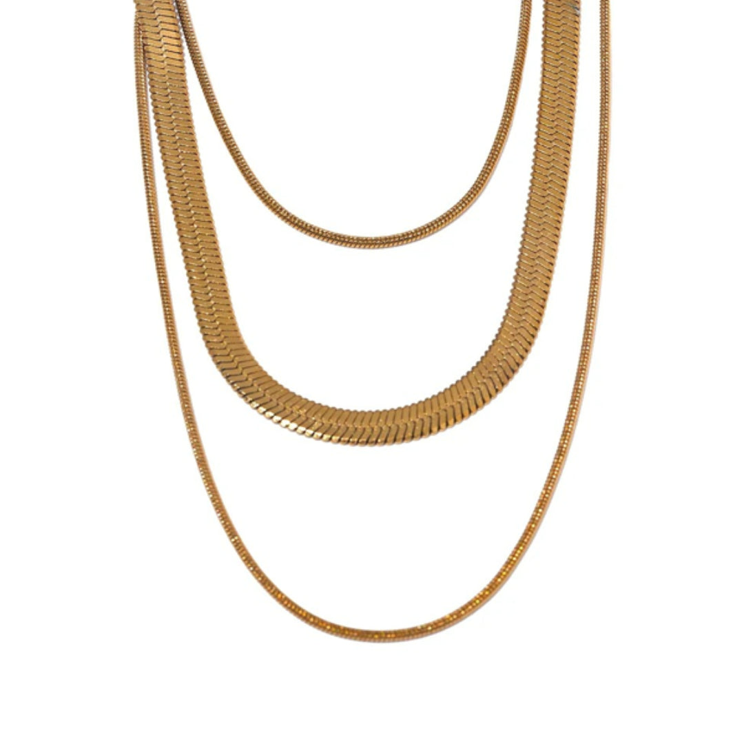collar, joyas, oro 18K, acero inoxidable, cadena cobra, capas, moda, accesorios