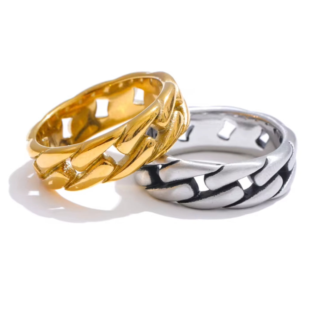 anillo unisex, joyería minimalista, aço inoxidável, diseño geométrico, accesorios urbanos, moda masculina, regalo moderno, textura industrial
