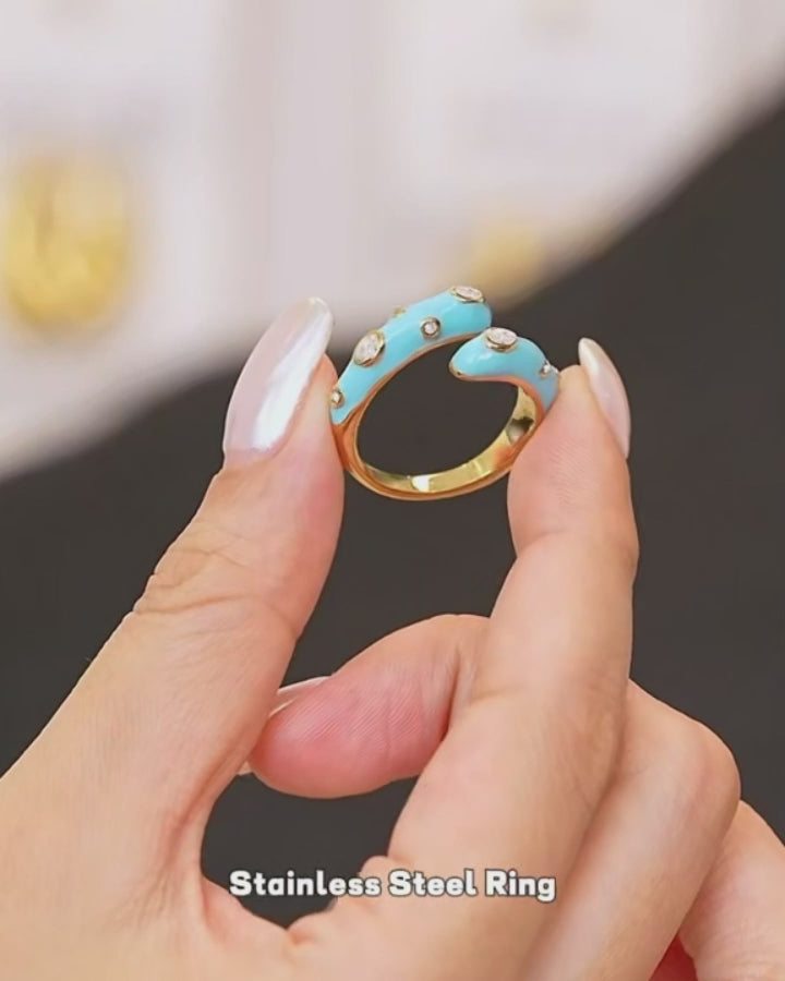 anillo Y2K, joyería ajustable, esmalte vibrante, Sweet Nova, zirconia cúbica, acero dorado, moda retro, regalos únicos, joyas hipoalergénicas
