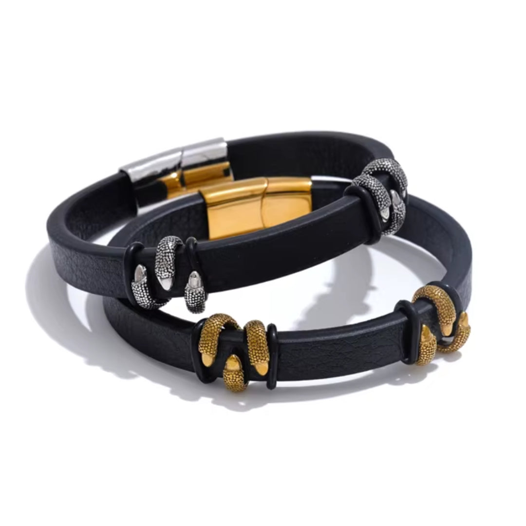 pulsera de cuero, pulsera para hombres, pulsera resistente al agua, pulsera con garra, joyería masculina, acero inoxidable, pulsera personalizada